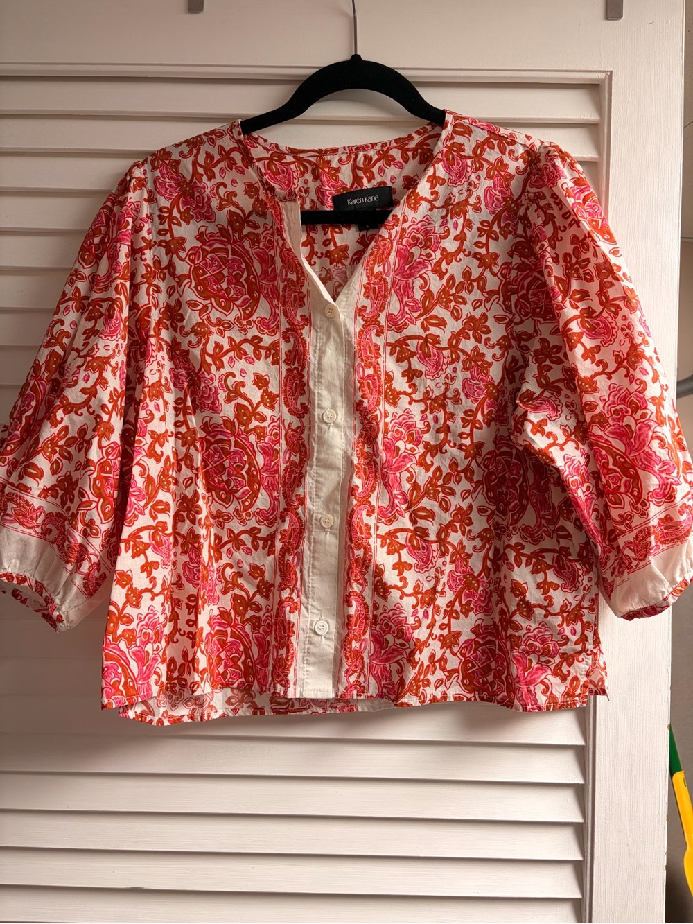 Karen Kane Pink and Orange Floral Button-Front Cotton Top